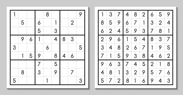 Bàn game sudoku trước và sau khi hàn thành
